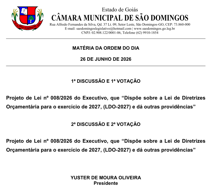 Câmara Municipal realizará audiência pública e votação da LDO 2027